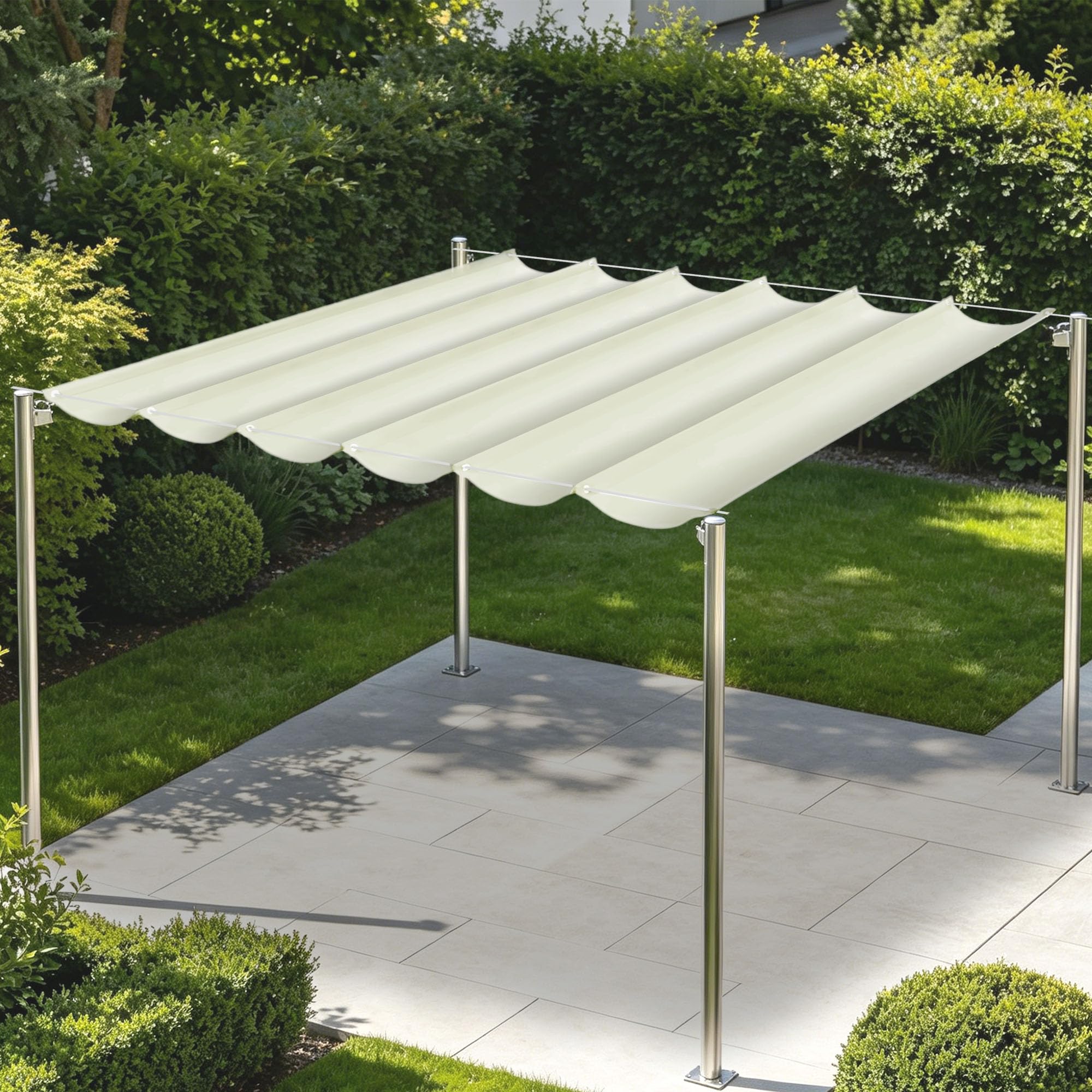 Voile d'ombrage rétractable imperméable pour prolonger vos déjeuners sur la terrasse