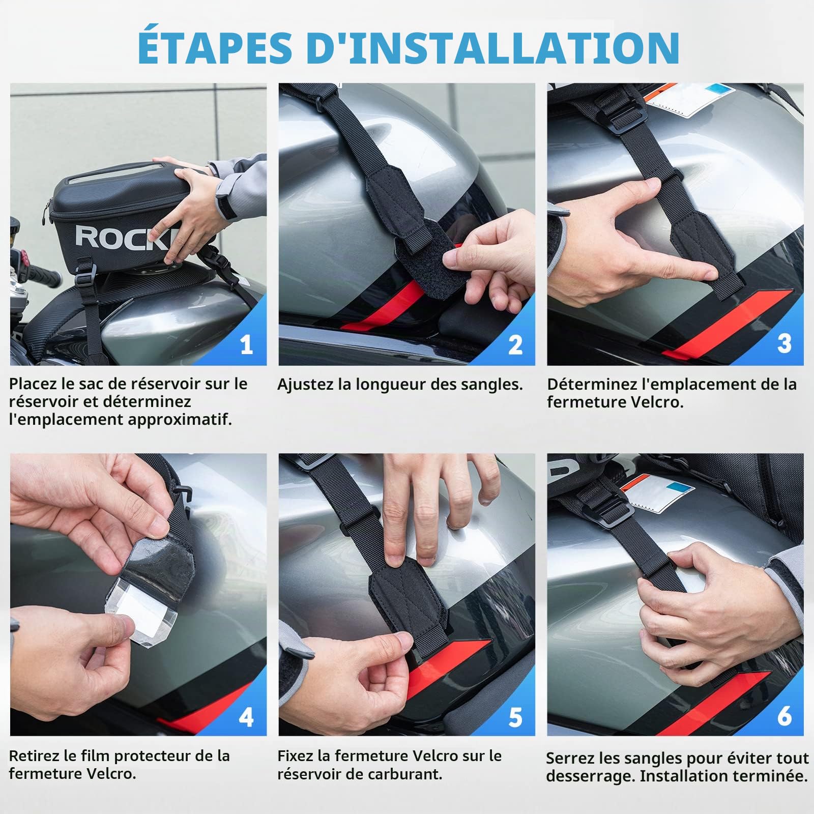ROCKBROS Sac de réservoir rigide 7 L étanche - Housse de pluie - Pour téléphone tactile <7 pouces - Noir