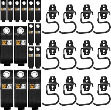 LIGHT DUST 12 Pack Garage Hooks S Hangers & 15 Extension Cord Straps, Garge Storage Hooks, Heavy Duty Tool Hangers for Garage Garden Bathroom Tools Organization