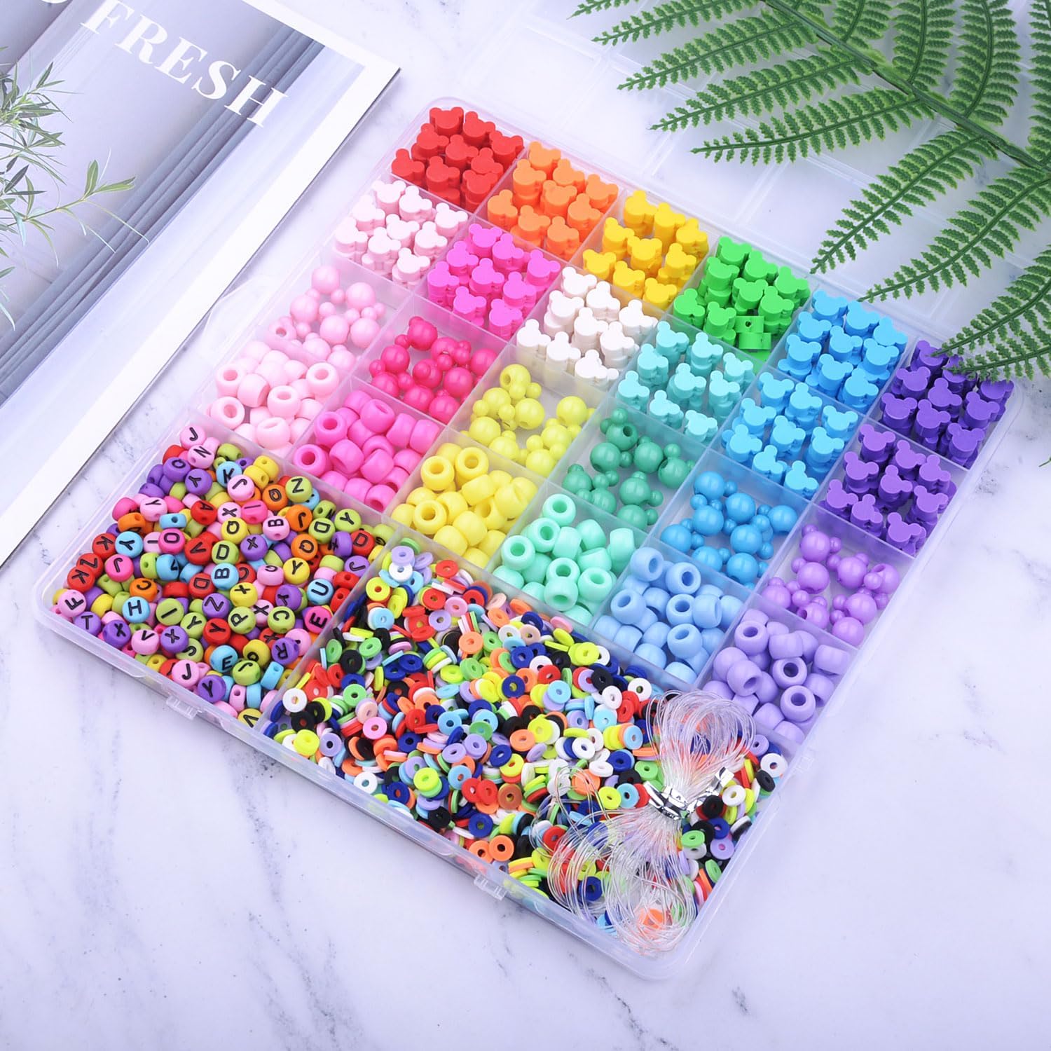 BBita 2480pcs Mouse Head Polymer Clay Beads Charms for Bracelets Making Kit Cute Fun Charms Beads Friendship Bracelet Making DIY Arts Crafts Birthday Gifts Toys for Kids Girls