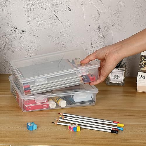 Miniatura 10 de BTSKY Caja de almacenamiento de plástico transparente con tapa de solapa, organizadores multiusos para manualidades y caja de almacenamiento,