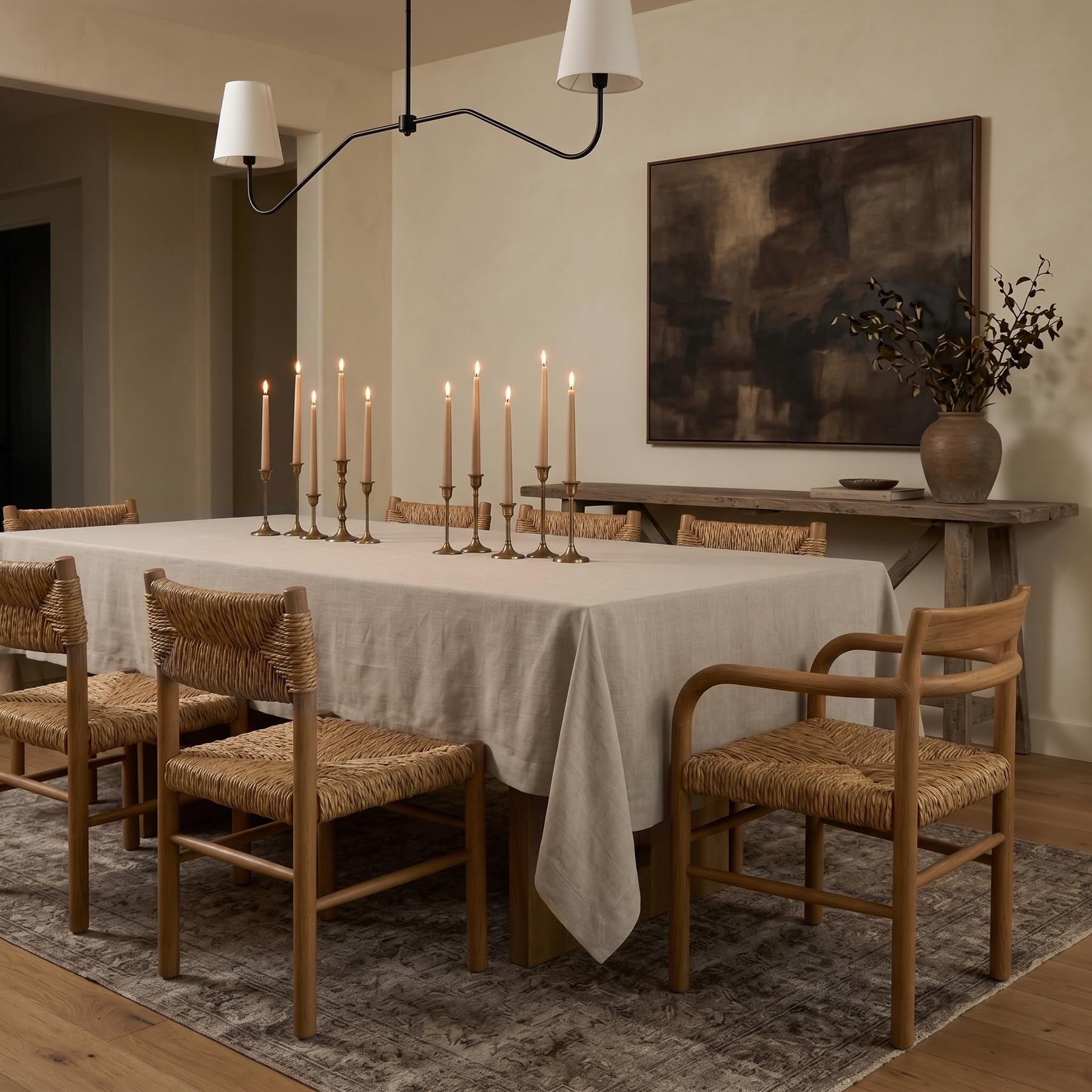 Solino Home Tovaglia in lino naturale, 152 x 274 cm, 100% puro lino, lavabile in lavatrice, per l'estate, motivo festivo