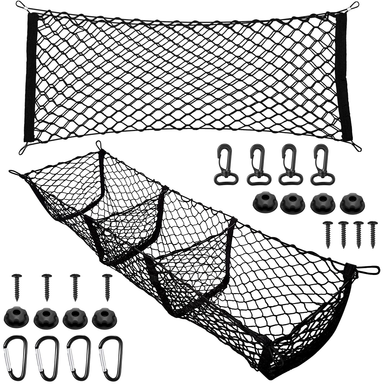 Tallew 2 Pcs Car Rear Cargo Net, Adjustable Elastic Mesh Cargo Net
