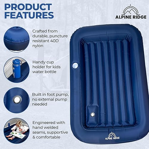 Miniatura 6 de Alpine Ridge Cama inflable de viaje para niños pequeños con bomba de pie  Cama de aire portátil para niños pequeños  Colchón de aire para niños I de