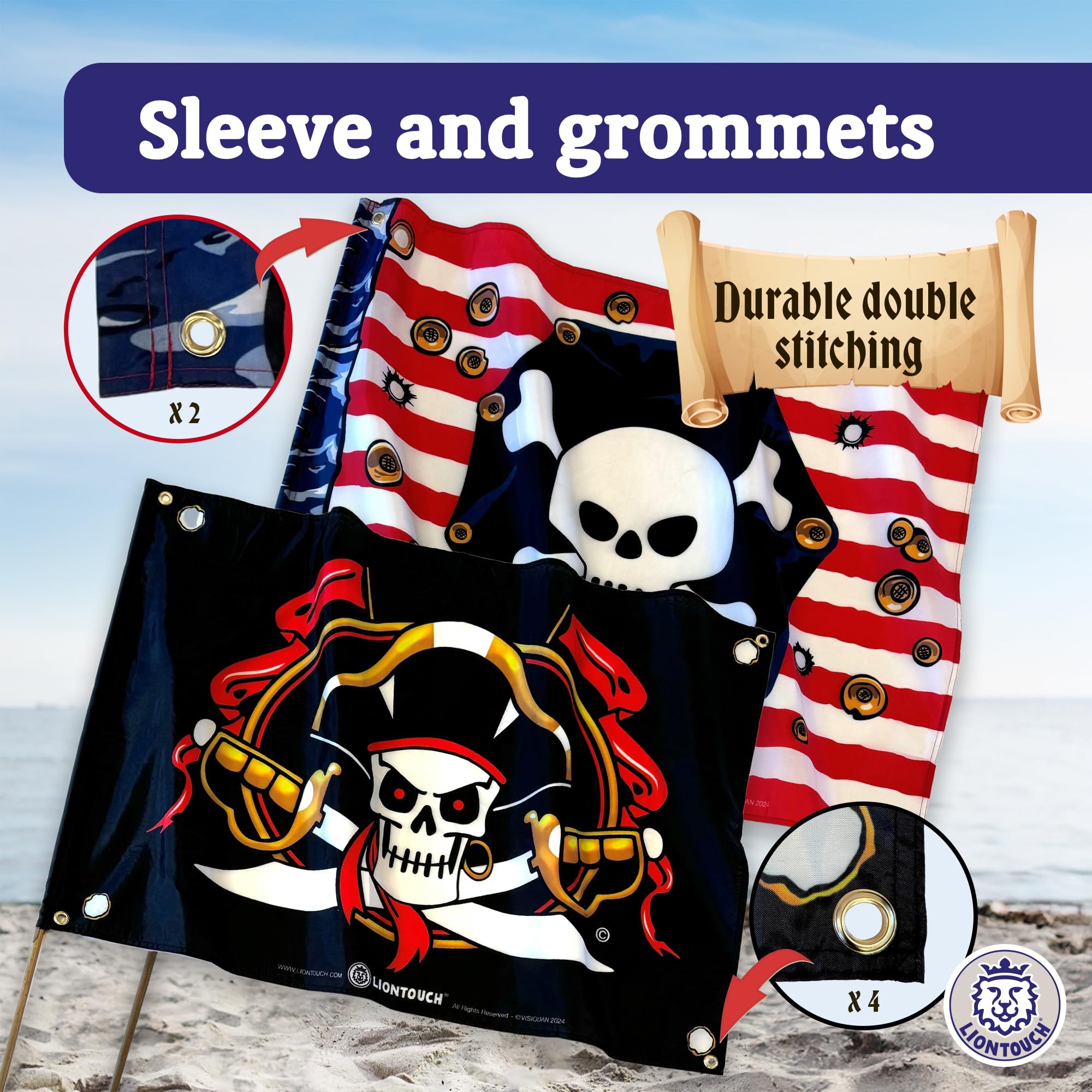 Liontouch Pirate Flag Set - Red Stripe & Captain Cross - 100 x 70 cm, Multicoloured - Image 4