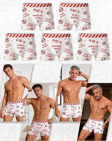 WenmthG Geburtstag Geschenke für Männer - Geburtstag Boxershorts rot-weißes Design mit Verkehrsschildern und Lustige Sprüche - Witzige Geschenke für Mann - 5