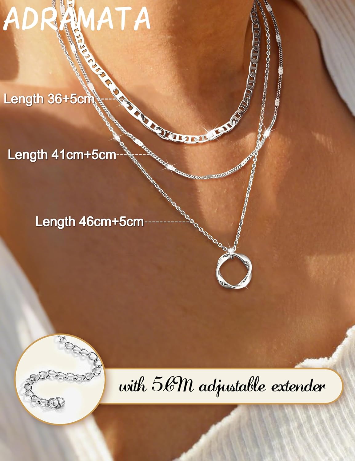 ADRAMATA 3Pcs 14K Gold Plated Layered Necklaces for Women Stackable Choker Necklace Dainty Zirconia Cross Pendant Necklace Adjustable Mariner Cuban Chain Necklaces Set Jewellery Gift for Women image 2