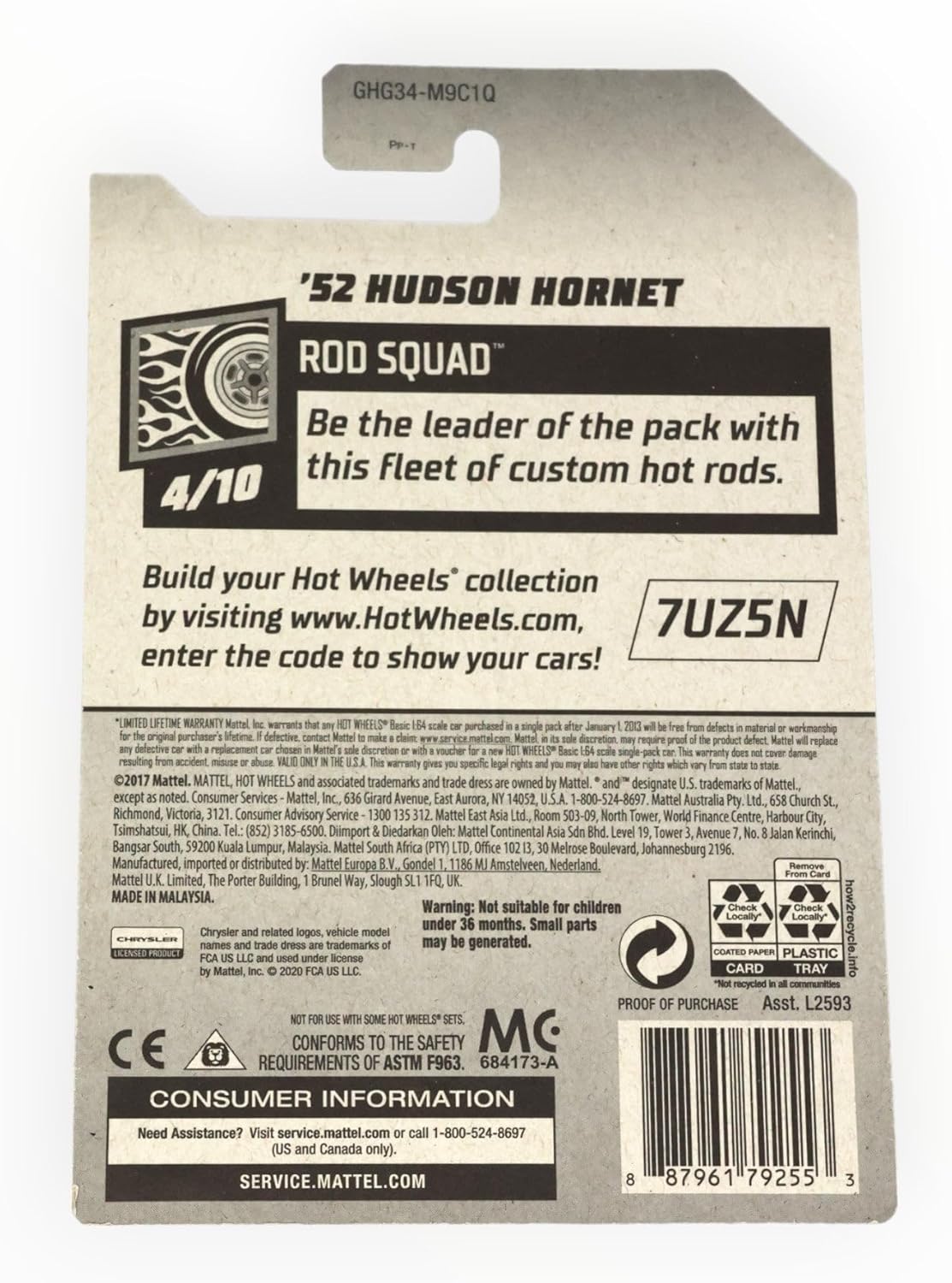 Hot Wheels Zamac '52 Hudson Hornet, [Silver] 140/250 Rod Squad 4/10