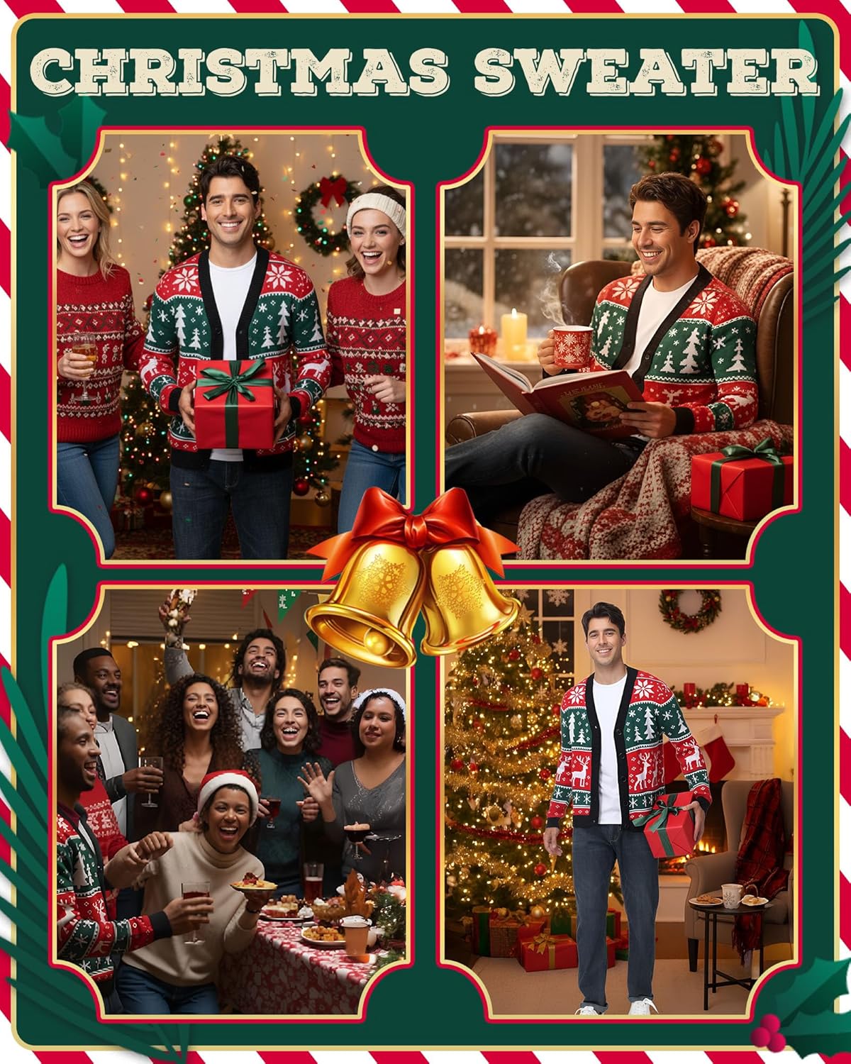 Men's Ugly Christmas Sweater Cardigan Button Down V Neck Funny Xmas Holiday Knit Sweater Santa Reindeer Knitwear - Image 7