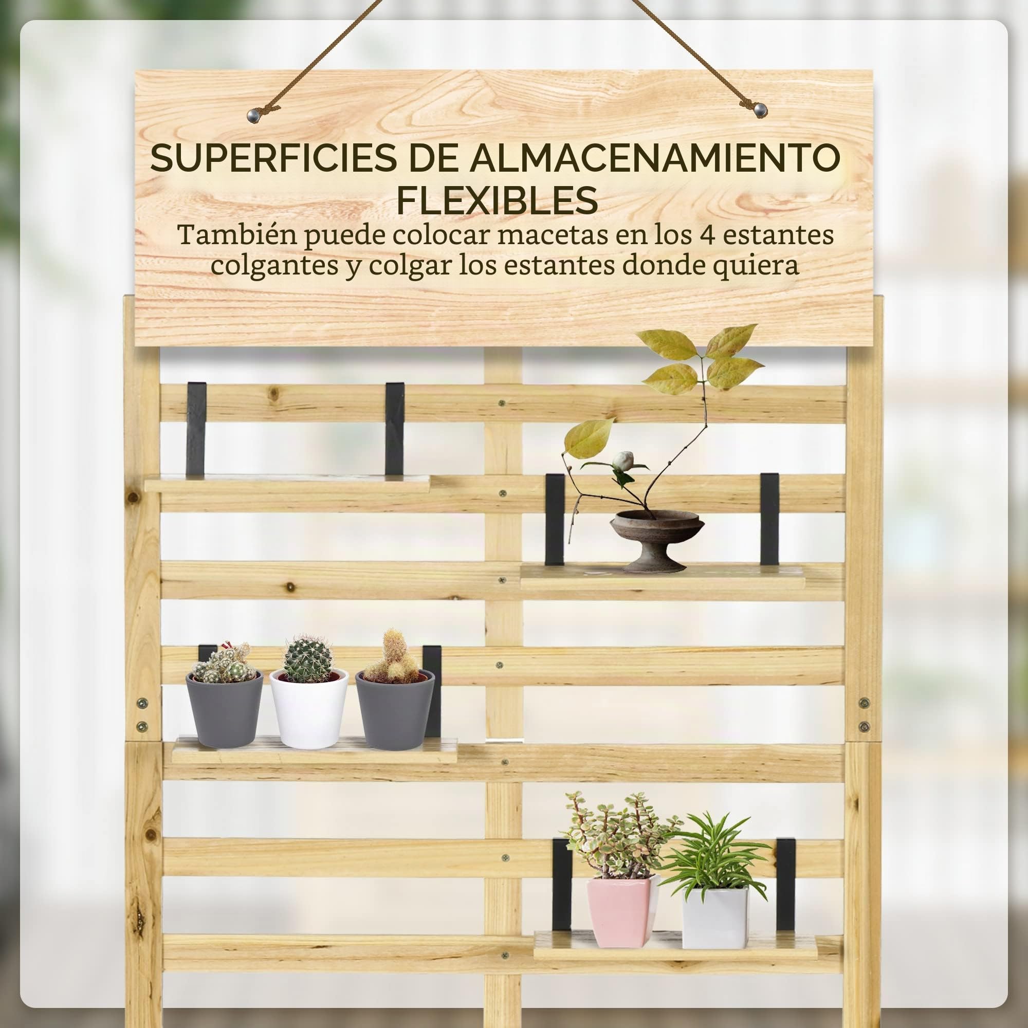 Caja De Almacenaje Outsunny Con Soporte Para Trepar Y Estantes, Caja De Jardín, Caja Para Cojines, Madera Maciza Natural, 80 X 45 X 160 Cm