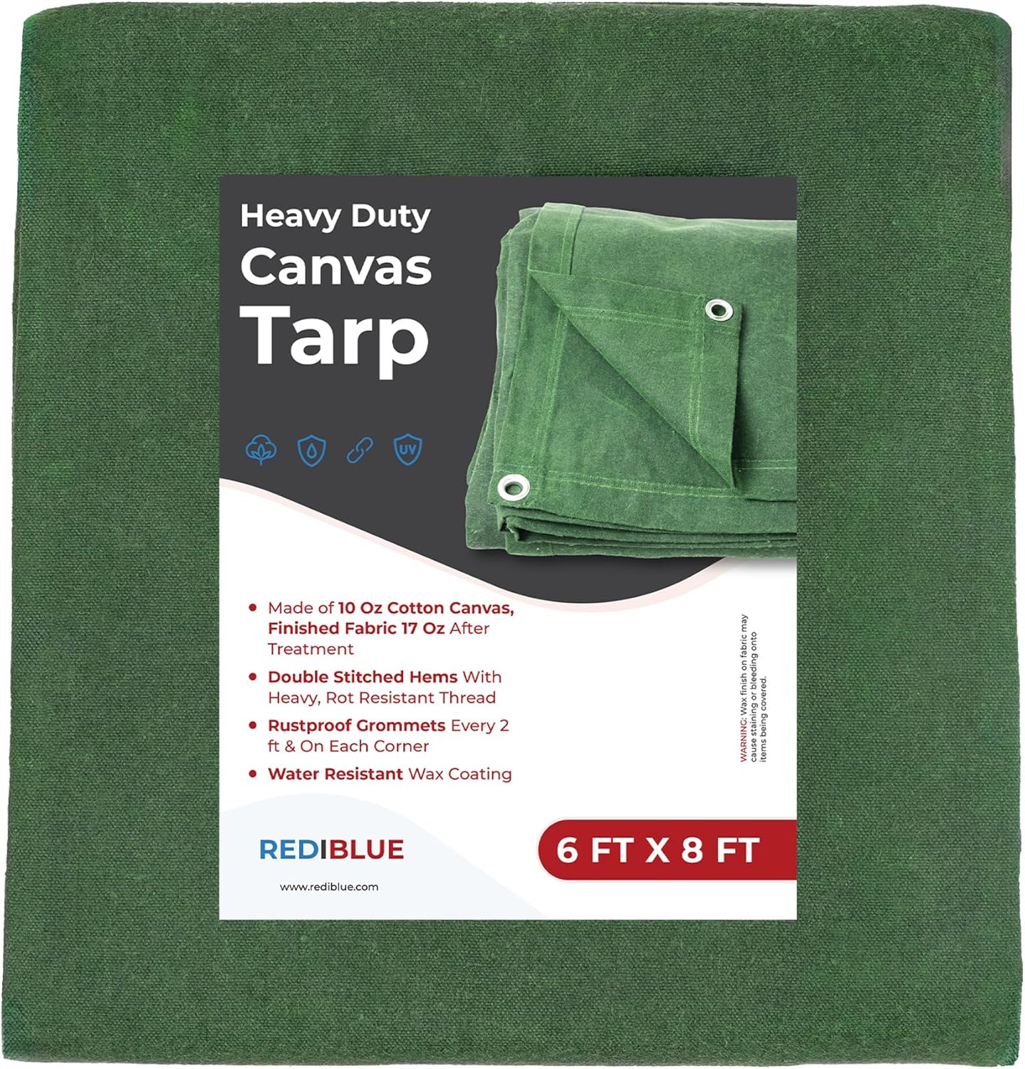 Olive Drab 6×8 ft Heavy-Duty Canvas Tarp – Water-Resistant & Durable