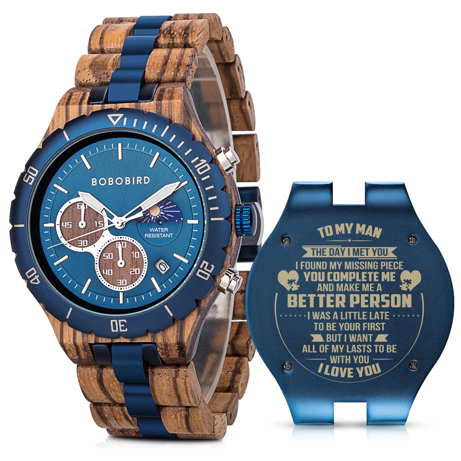 2win Men's Personalized Engraved Wooden Watch