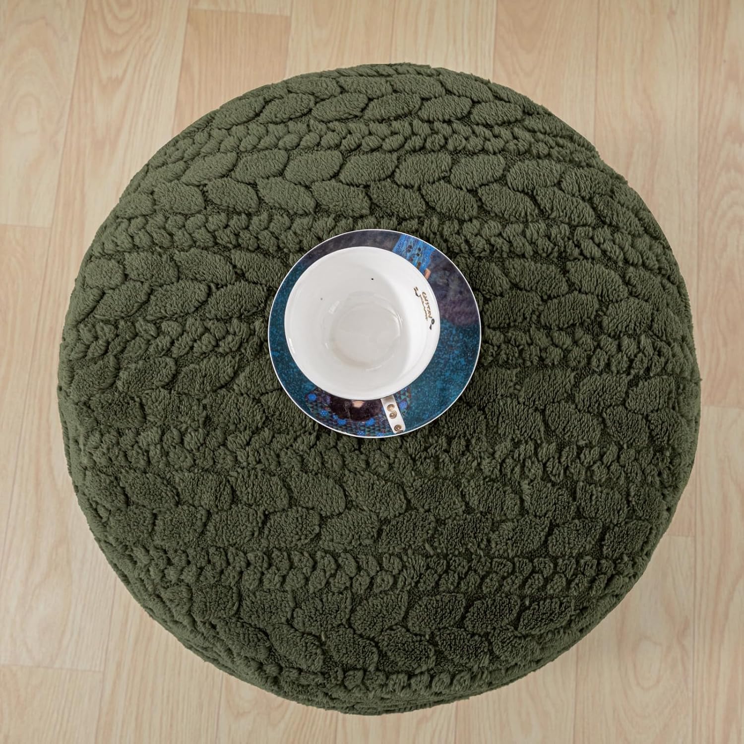 Poofieotto Unstuffed Ottoman Pouf Cover – Round Faux Fur Footstool Plush Floor Pouf (No Filler Included) Perfect for Living Room, Bedroom, or Office Lounge (Green, 20x20x15 in)