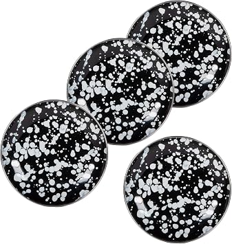 Golden Rabbit Enamelware Appetizer Plates, 6 inch, Black Swirl, Set of 4