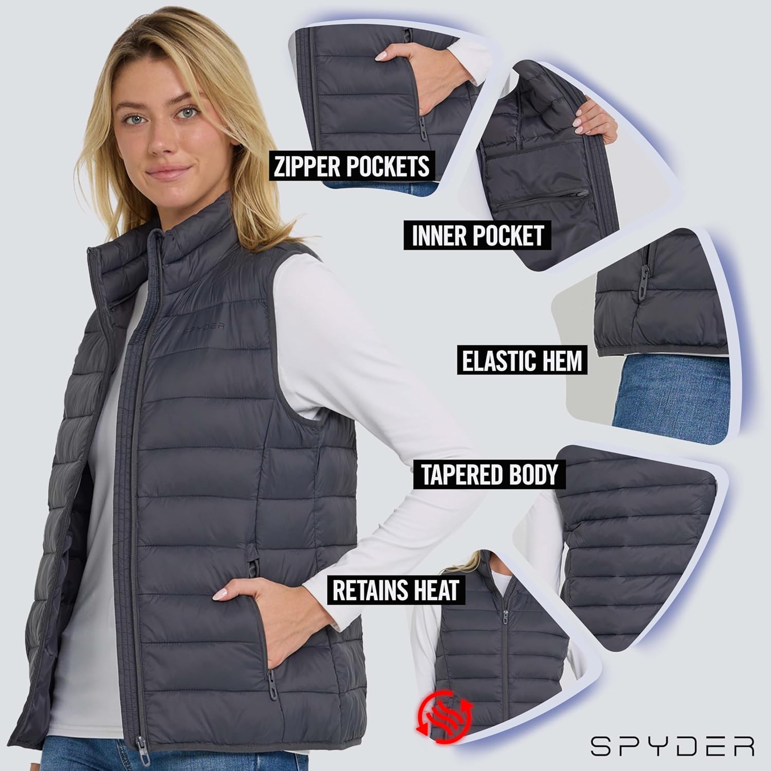 Spyder Womens Puffer Vest - Lightweight Sleeveless Puffer Vest Women - Cozy Fall Fashion Warm Quilted Jackets for Women - Image 5