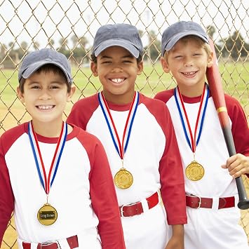 Juvale 1st Place Medals - 2.5 Dia, Gold, Pack of 6 with 16 First Place Ribbon - Gold Medals for Awards & Sports Tournaments - Soccer & Baseball Prizes & Relay Race Prizes
