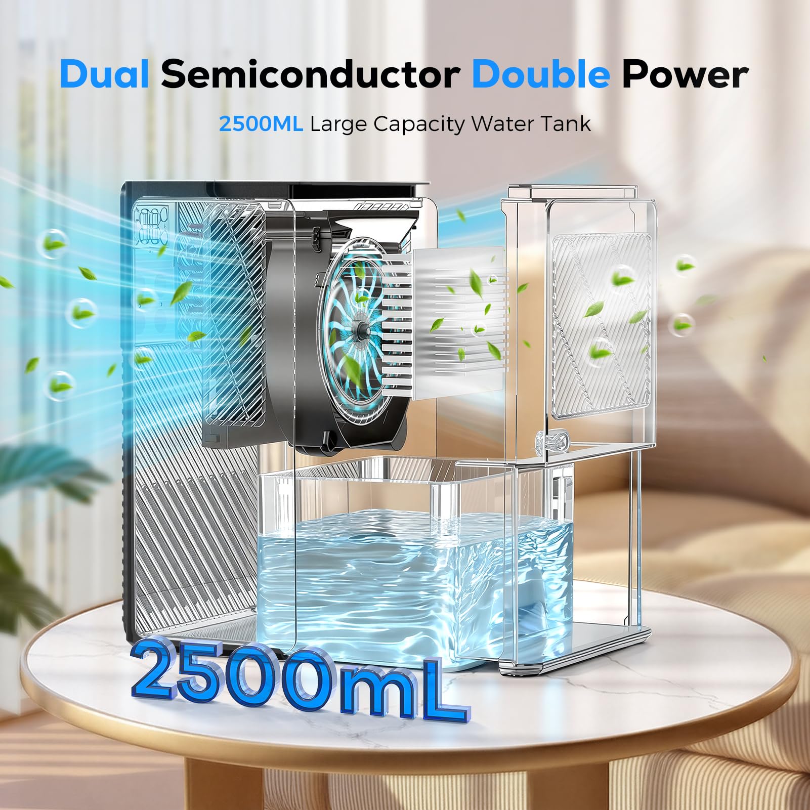 Deshumidificateur d Air 2500ML, Déshumidificateurs Electrique Silencieux Econome en Energie, Anti Moisissure, Auto-Arrêt & Dégivrage, Minuterie, LED 7 Couleurs, Idéal pour Chambre/Salle de Bains