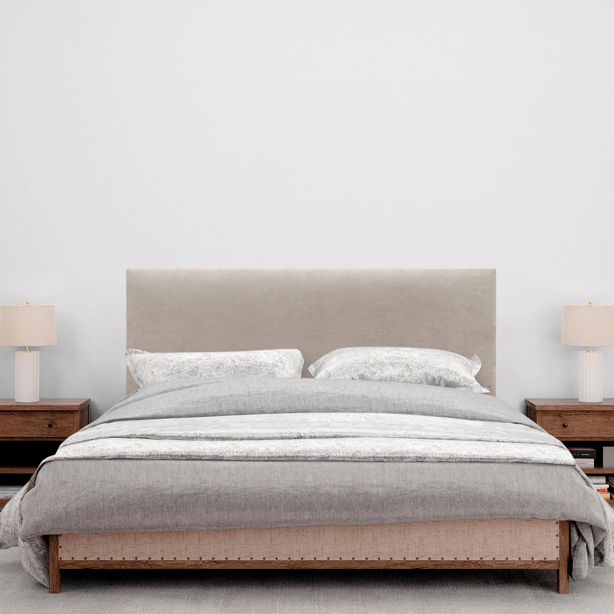 DHOME Tête de Lit AQUALINE en Similicuir ou Tissu - Lisse et Tapissée - Lit de Luxe 160cm avec Pieds (Lits 150/160, Tissu Beige)