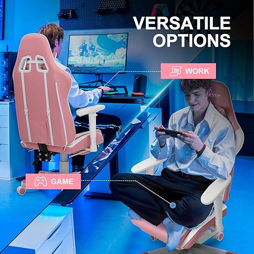 Miniatura 4 de GTRACING Silla de juegos con reposapiés, silla ergonómica de escritorio para juegos de computadora, silla reclinable, ajuste de altura del asiento,