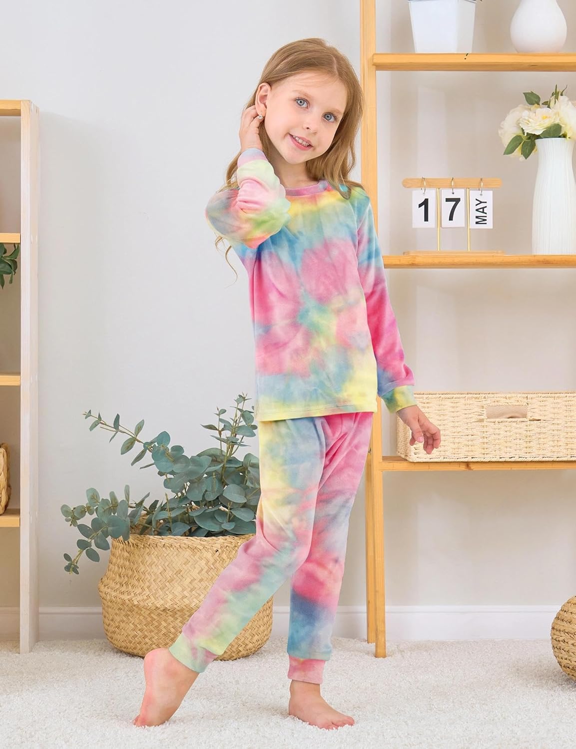 Jimonda Soft Pajamas Kid Boys/Girls Clothes long sleeve 2pc Tee/Pants Pjs Set Toddler tie dye Fluff Sleepwear Outfits 2T-14Y - Image 6