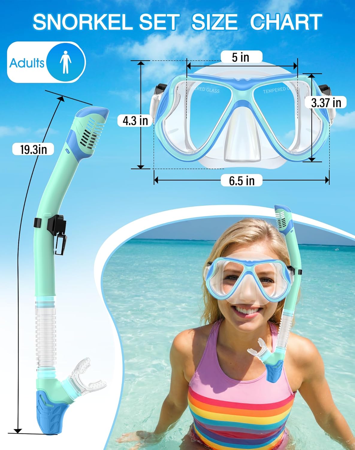 Greatever Snorkeling Gear for Adults, Dry Snorkel Set Panoramic View Snorkel Mask, Anti-Leak Anti-Fog Scuba Diving Swimming Mask with Adjustable Strap and Travel Mesh Bag - Image 5