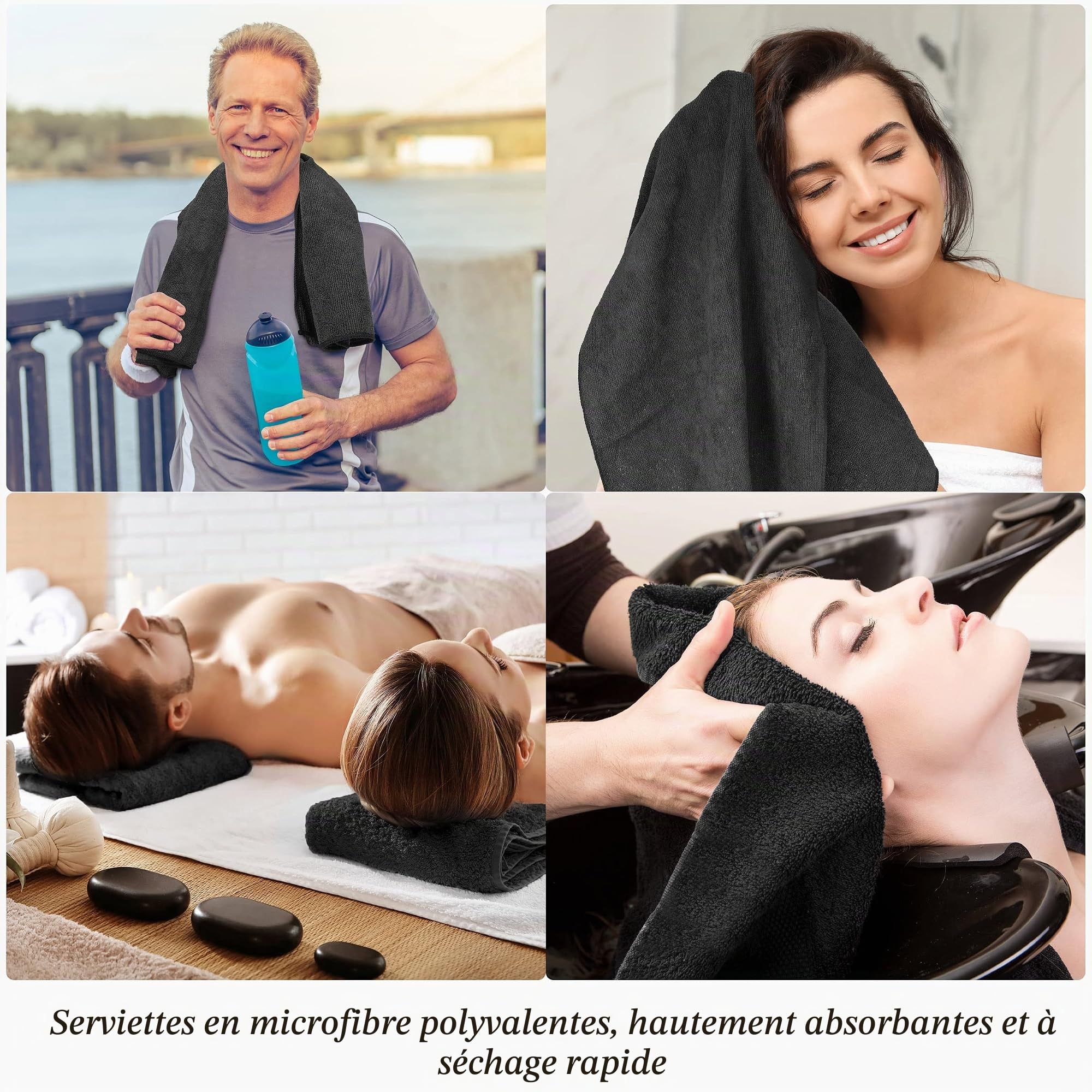 Lot de 26 Serviettes de Salon en Microfibre pour séchage des Cheveux, résistantes à l'eau de Javel, Non pelucheuses, absorbantes, pour Maison, hôtel, Bain, Salon, Spa, Salle de Sport (40,6 x 68,6 cm,