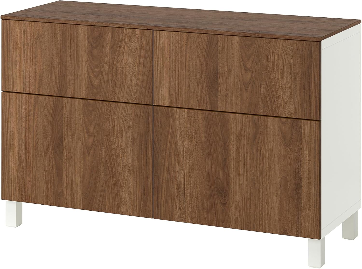 BESTÅ Storage combination w doors/drawers, white/Lappviken/Stubbarp walnut effect, 120x42x75 cm