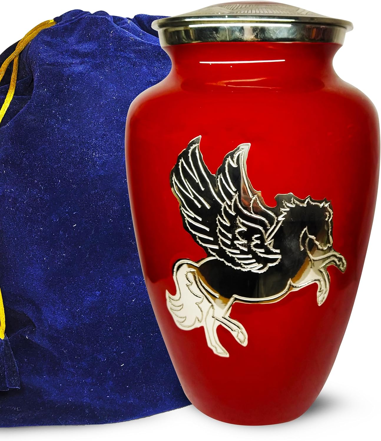 Cremation Urns for Human Adult Ashes - Pegasus Brass urn - Red Adult Urns for Male/Female - Burial Urn for Men/Women - Dad Urn