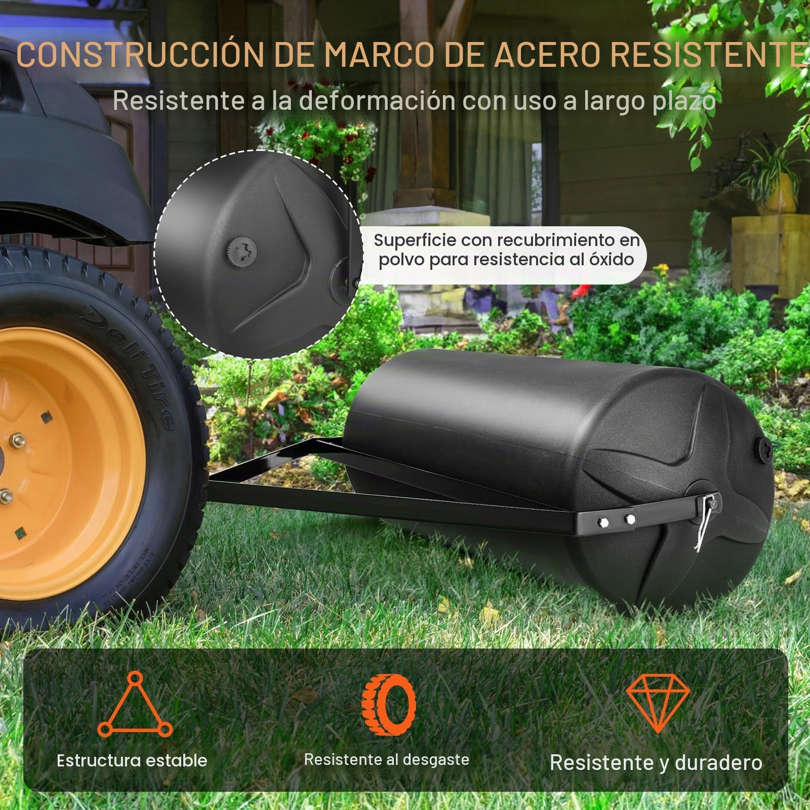 VEVOR Rodillo para Césped 400 Libras 181 L Rodillo para Jardín Relleno de Arena/Agua LLDPE Rodillo para Césped Marco de Acero con Tapa Fácil Giro Remolque Detrás del Tractor ATV para Jardín Granja