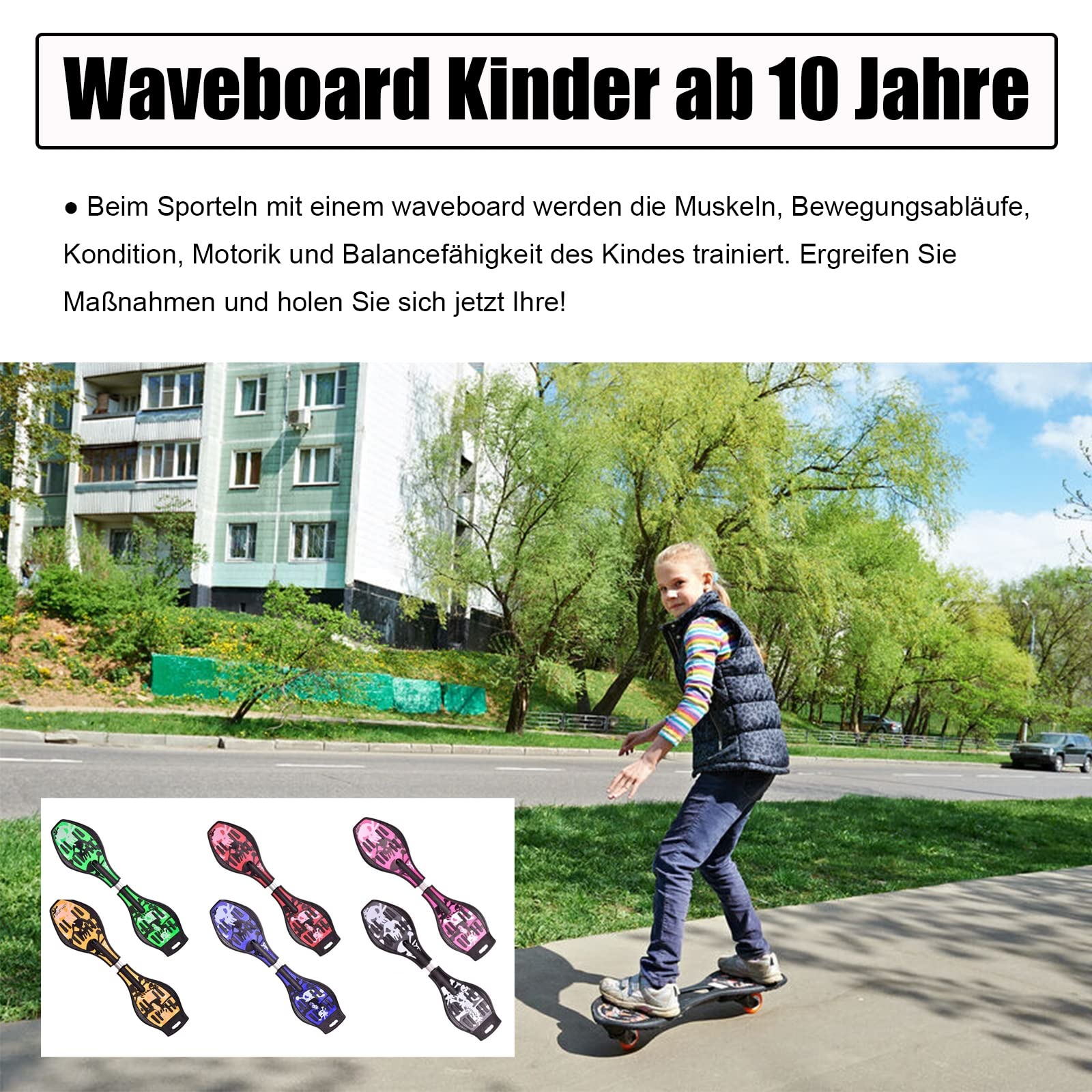 Waveboard Kinder ab 10 Jahre, Snakeboard mit Leuchtrollen, Street Waveboards mit Tasche und Zubehör, Skateboard für Mädchen und Junge, 86,5x22,5x12 cm
