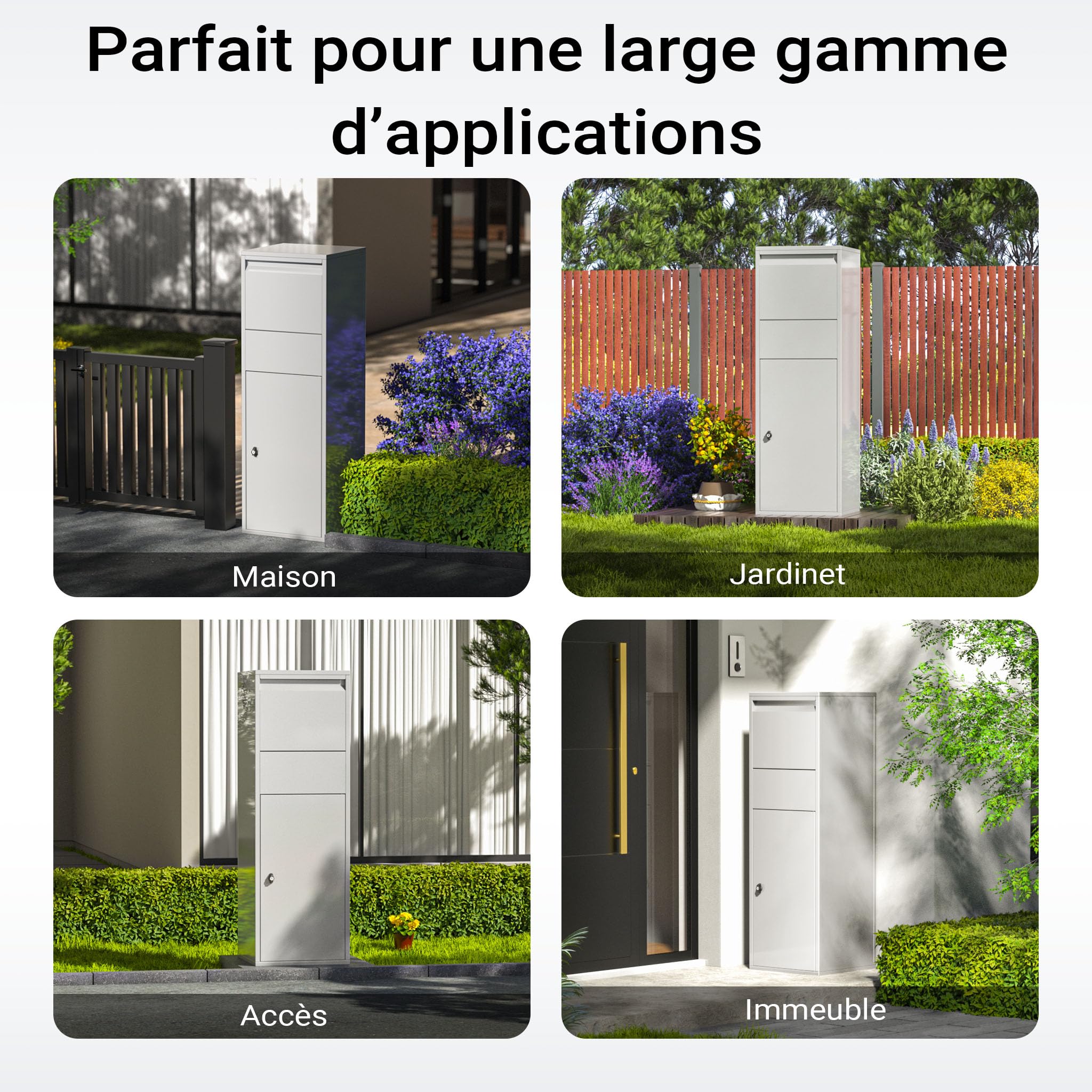 Wiltec Boîte à Colis verrouillable Gris argenté 460 x 450 x 1400 mm, Boîte aux Lettres sur Pied, pour Colis Taille S et L, Usage Domestique courrier