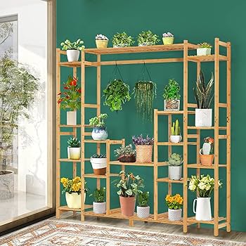 Amazon.com : COSTWAY Bamboo Plant Stand, with Hanging Rack & Anti