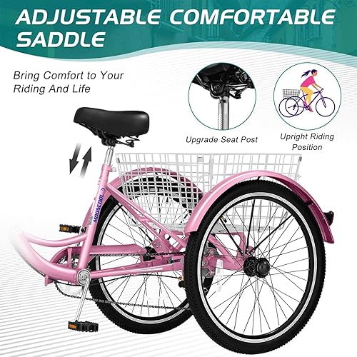 Miniatura 5 de LILYPELLE Triciclos para adultos de 7 velocidades, 3 ruedas, triciclos para adultos de 202426 pulgadas, triciclos de crucero de tres ruedas con