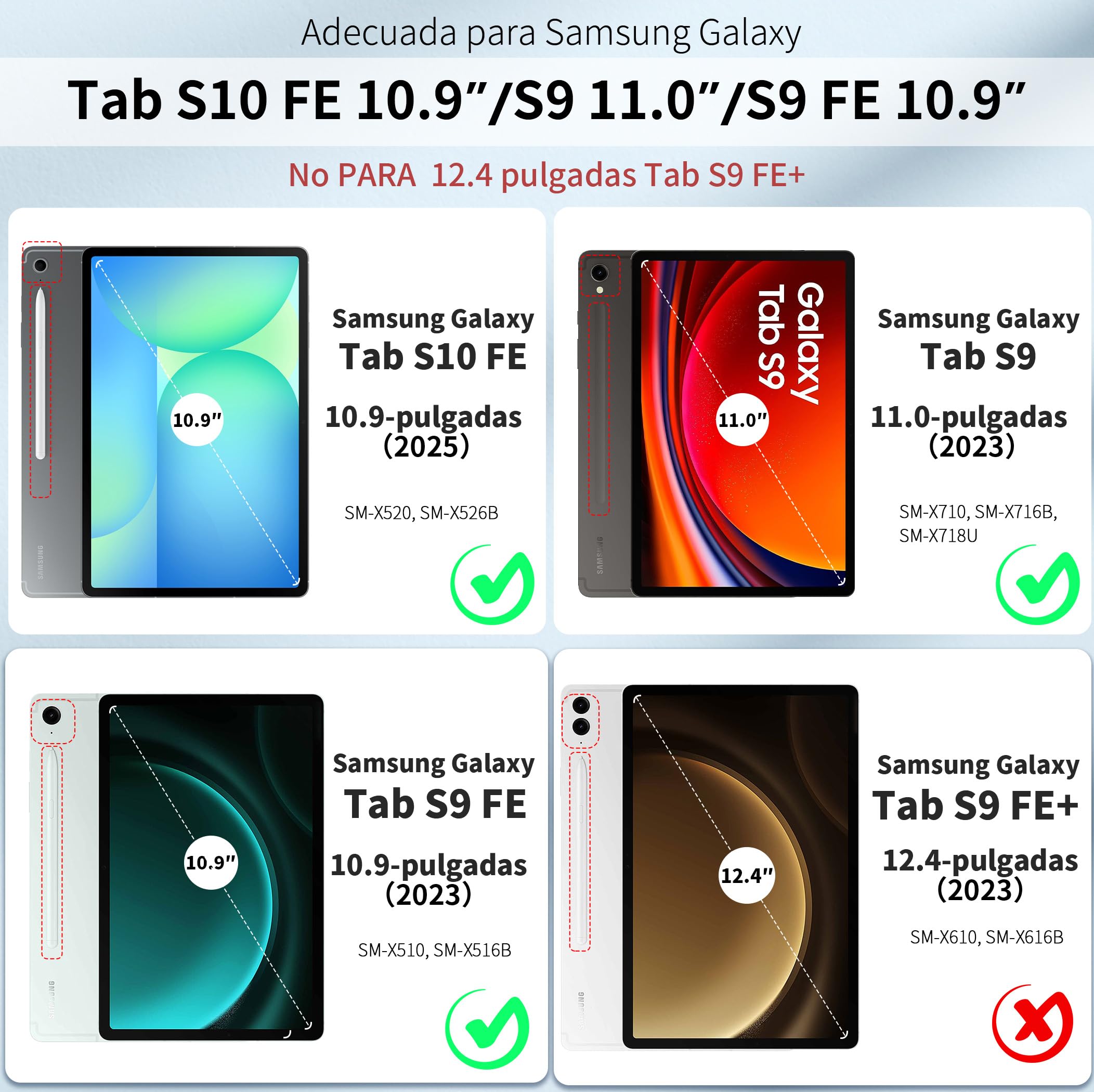 EasyAcc Funda con Teclado para Samsung Galaxy Tab S10 Lite 5G / S10 FE / S9 FE / S9 10.9" / 11" (2025/2023) con Película, Teclado Español Ñ Bluetooth Desmontable, Negro