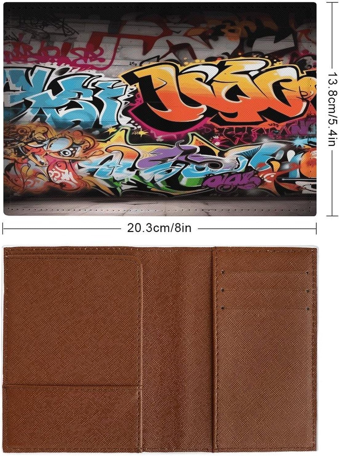 Graffiti Hip Hop Passport Holder for Adult Leather Passport Cover Portable Passport Wallet Fashion Travel Document Organizer Exquisite Passport Protector Credit Card Holder image 2