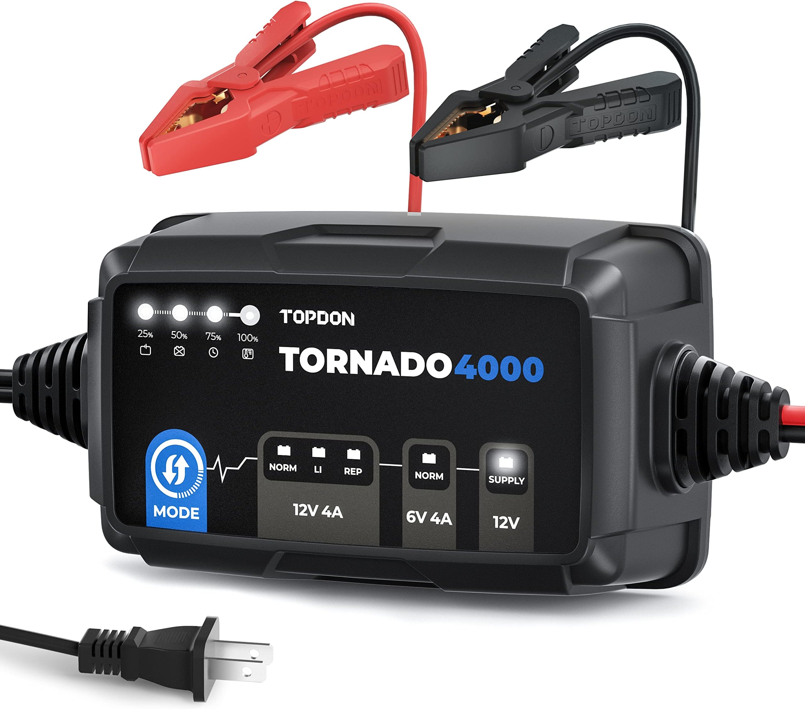 Battery Charger Automotive Trickle Charger Battery Maintainer, TOPDON T4000 4A/1A for 6V/12V Lead-Acid/Lithium ion Batteries Auto Smart Battery Desulfator with Temperature Compensation AGM Deep Cycle