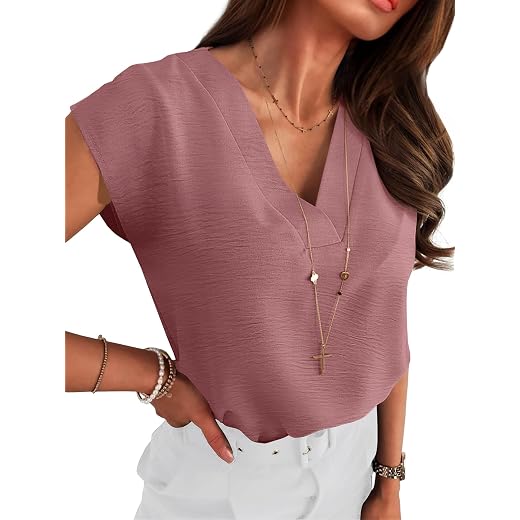 ANRABESS Women Tops Cap Sleeve Dressy Casual V Neck Shirts 2026 Summer Business Work Blouses Outfits Trendy Spring Clothing