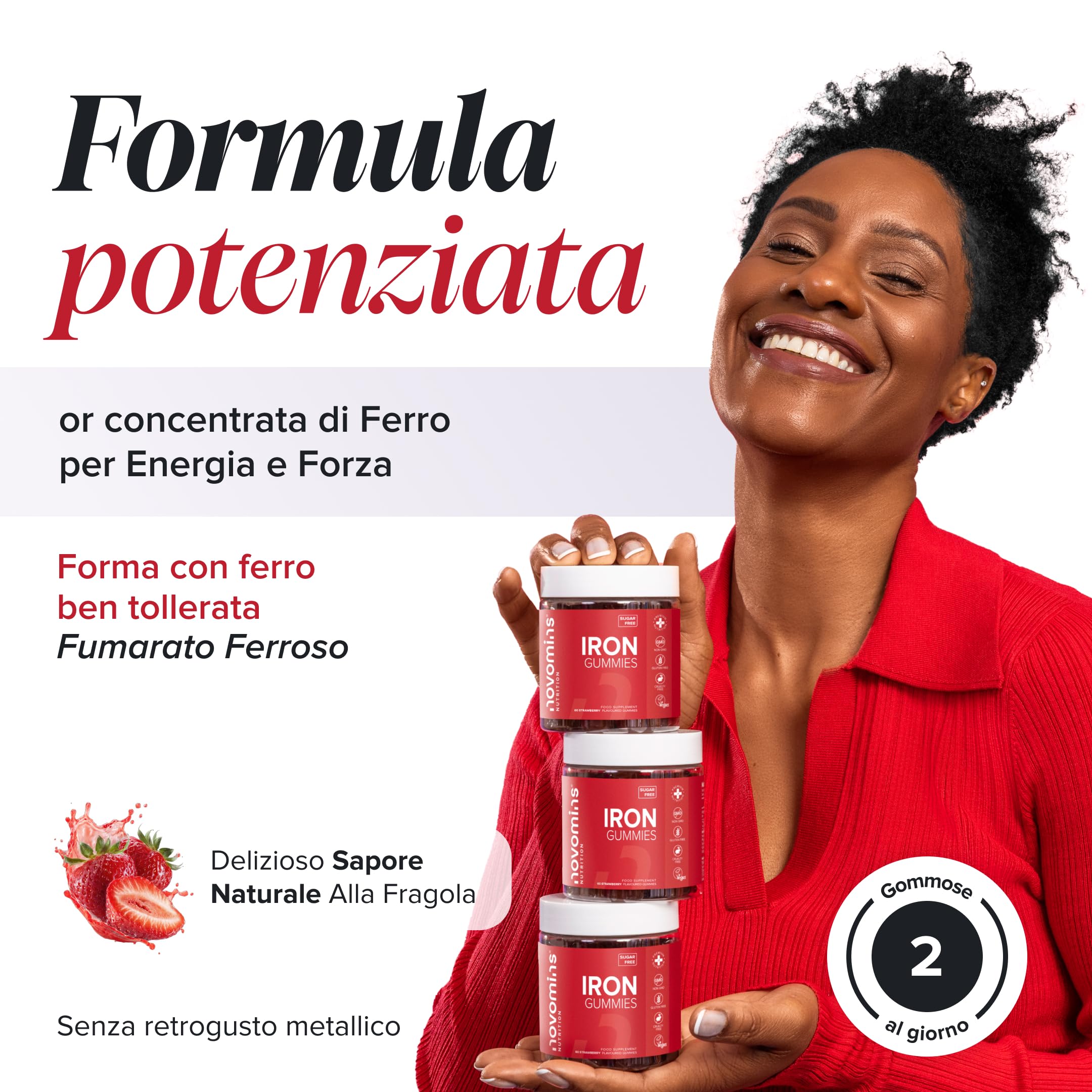 Ferro Senza Zucchero, 20 mg, 60 Gommose, Novomins | Aiuta a Ridurre la Stanchezza, Sostiene i Globuli Rossi, con Ferro e Vitamina C, Vegano, Halal, Testato da Eurofins