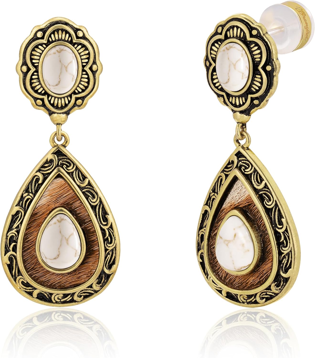 Wrangler Western TearDrop Dangle Earrings for Women Country Statement Genuine Horsehair Turquoise Vintage Cowgirl Cowboy Jewelry