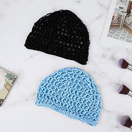 Hair Net Wrap Nets For Women 2 PCS Sleeping Sleep Cap Drying Curly Hair Crochet Press Hairnets Snood Wraps Cover Hairnet Workers Cap Mesh Head Caps Wrapping Long Curly Hair Overnight(blue/black)