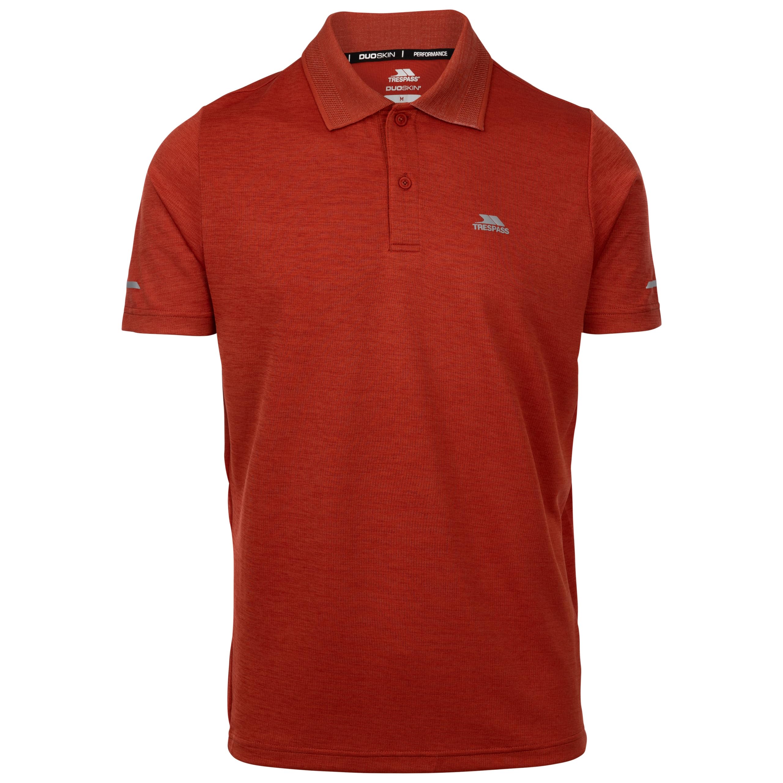 Trespass Men's Burnt Sienna Marl Polo Shirt Mckay - Button Fastening Polo For Activewear Polo T Shirt With Reflective Print On Sleeve, Short Sleeve T Shirt With Collar