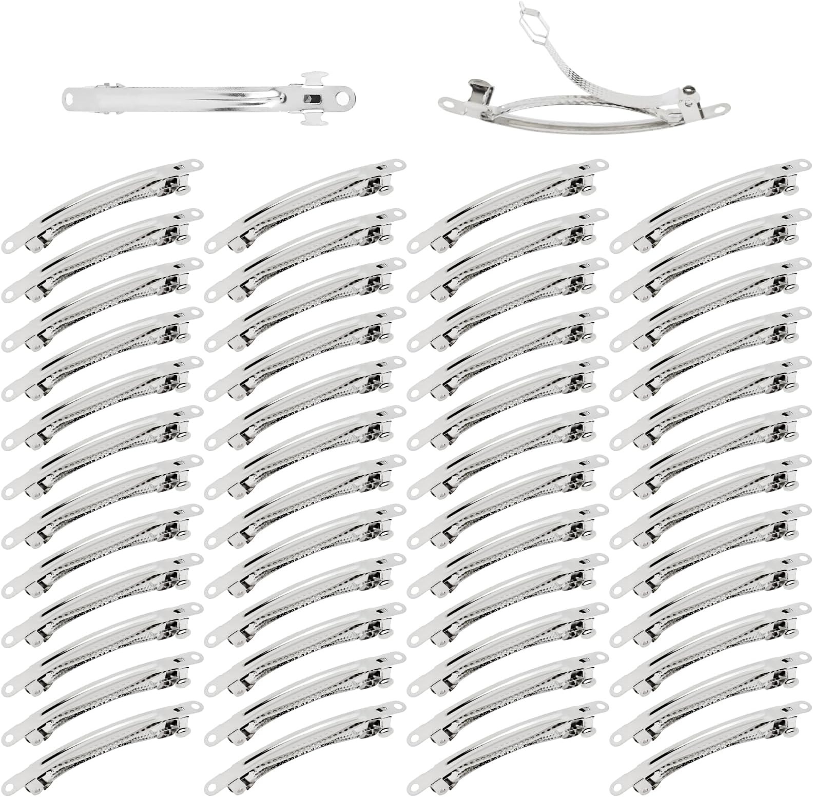 50 Pack 8cm/3 Inch Plain Blank Silver Metal DIY Craft French Barrettes Automatic Spring Snap Hair Clips Clasps Accessories for Women Girls Teens