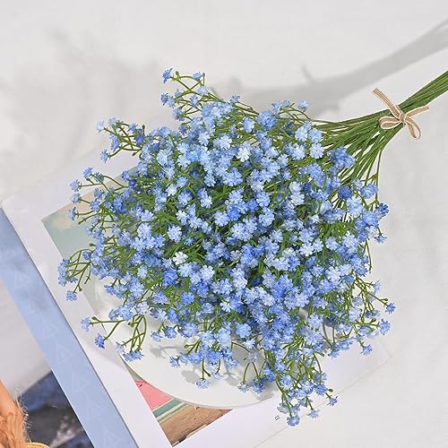 Miniatura 6 de Dolicer 5 flores artificiales de aliento de bebé, flores artificiales de tallo largo azul a granel, tacto real, gypsophila falsa de aliento de bebé