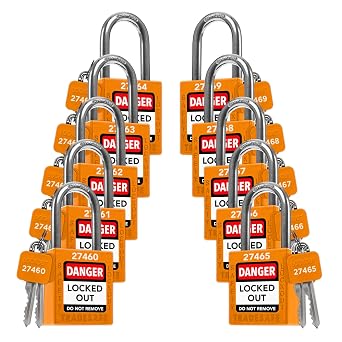 TRADESAFE Lockout Tagout Locks Set - 10 Orange Loto Locks, Lockout Locks Keyed Different, 2 Keys Per Lock, OSHA Compliant Lock Out Tag Out Padlocks, Safety Padlocks for Electrical Lockout Tag Out Kits
