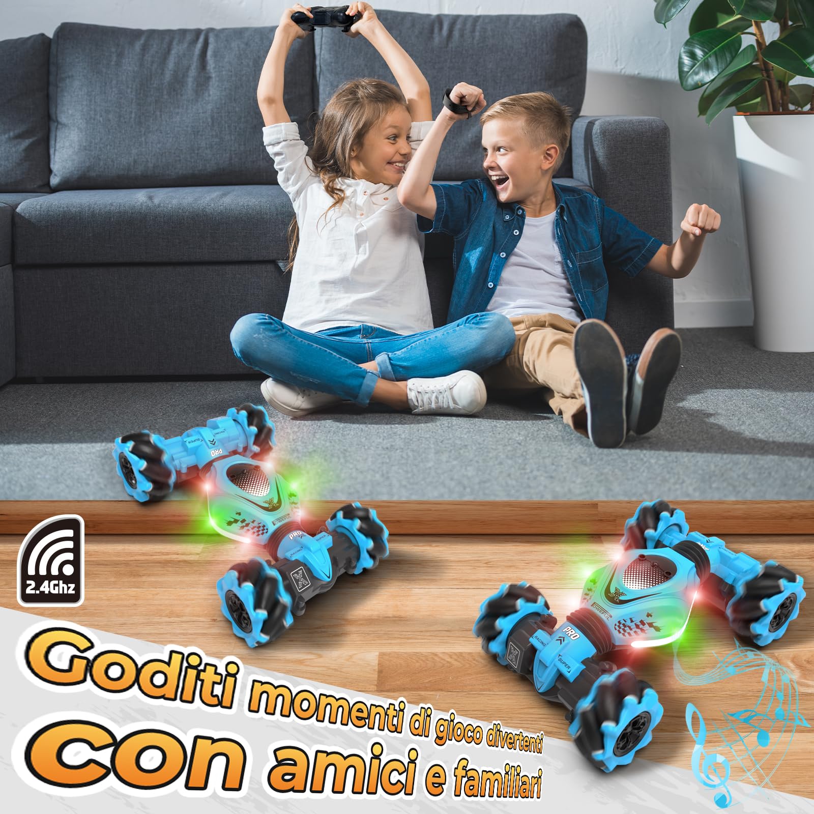 Pristar Macchina Telecomandata con controllo manuale RC Twist Stunt Car 360° 4WD, RC Auto Telecomandata Mano Drift Car Giochi Giocattoli Regalo per Bambino Bambine 6 7 8 9 10 11 12 anni Maschio