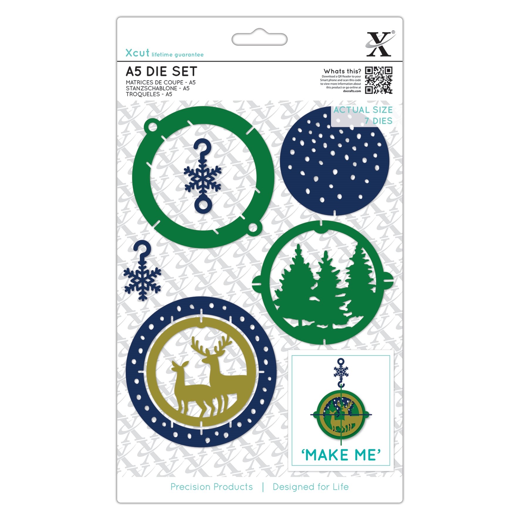 Docrafts Xcut Dies A5 7 Piece Christmas Winter Woodland Bauble Die Set 503968
