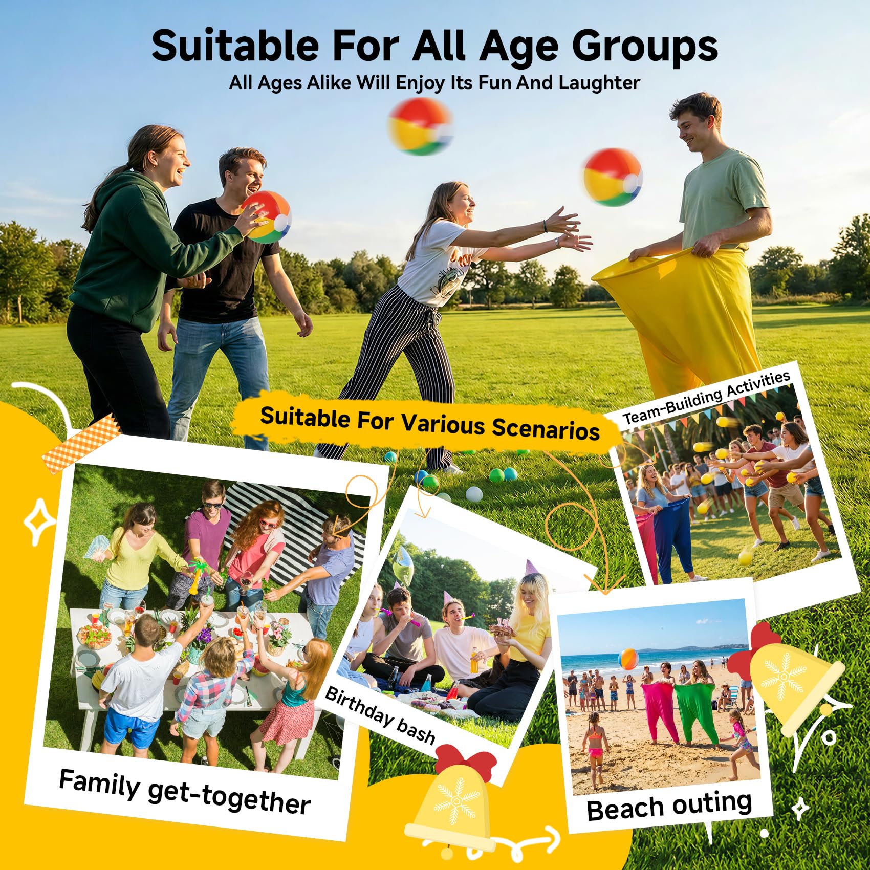 4-farbiges Team Granny Pants Hof-Spiel mit 16 Bällen und 2 Pumpen – komplettes Party-Set für Erwachsene für 8+ Spieler, Hinterhof- und Outdoor-Gruppenspiele für Familien- und Freundeversammlungen