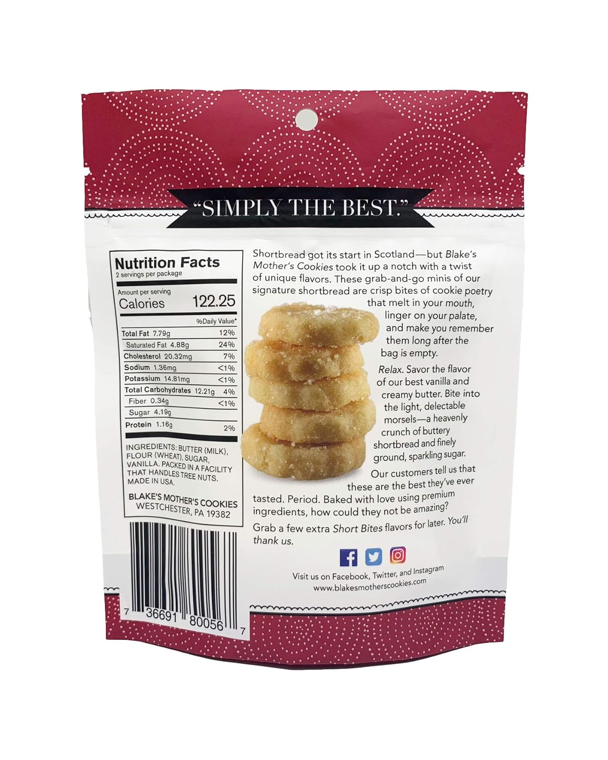 BLAKE'S MOTHER'S COOKIES SHORT BITES - LIGHT - CRUNCHY - BUTTERY (East Hampton Classic, 10 Bags)