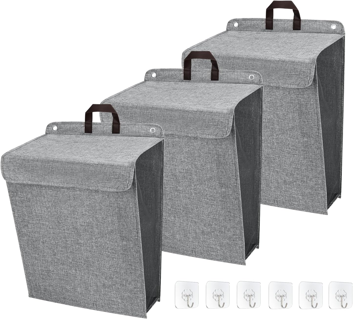 Hanging Laundry Hamper Bag, 3 Pack Collapsible Laundry Baskets with Lids and Over the Door Hooks, Laundry Bags for Laundry Room Bedrooms Bathrooms College Dorms