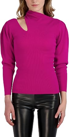 BCBGeneration Womens Fitted Long Sleeve Sweater Asymmetrical Neck Cutout Top